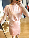 Satin Pink Short Sleeve V Back Dress