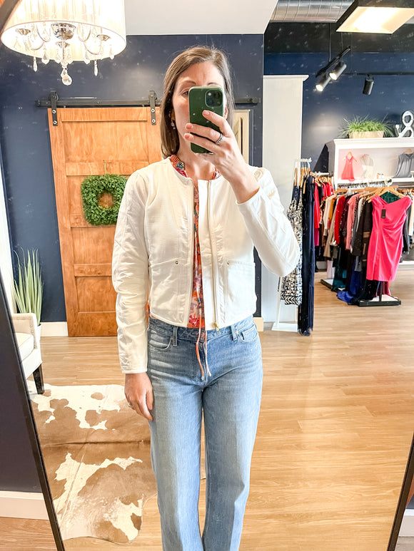 White Mixed Material Short Jacket