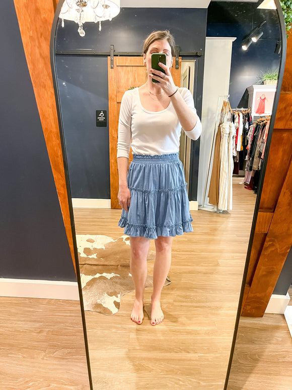 Blue Ruffle Hem Skirt