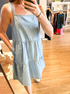 Chambray Tiered Mini Dress