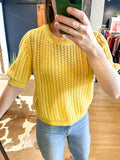 Yellow Crochet Short Sleeve Sweater