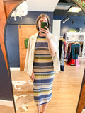 Navy Striped Crochet Midi Dress