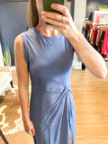 Blue Twist Waist Midi Soft Dress