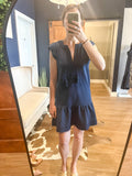 Navy Drop Waist Rope Tie Dress