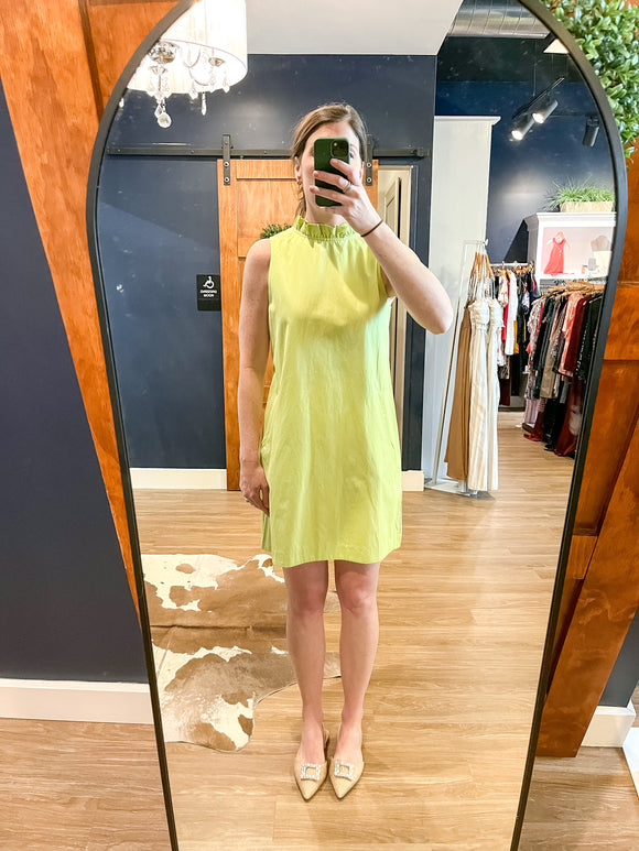 Lime Ruffle Neck Dress