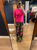 Multi Navy Print Straight Pants