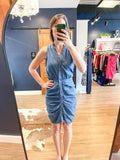 Chambray Button Ruching Dress