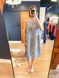 Black Striped Linen Drawstring Dress