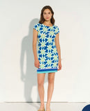 Blue/Neon Flower Short Sleeve Dress