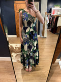 Green Print Smocked One Shoulder Dress