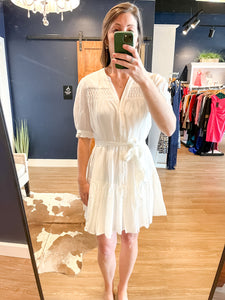 White Short Sleeve Button Down Dress