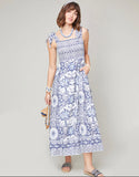Navy Print Smock Top Midi Dress