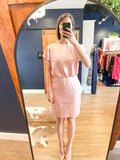Satin Pink Short Sleeve V Back Dress