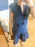 Navy Drop Waist Rope Tie Dress