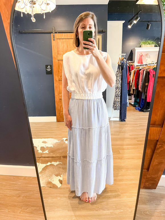 Blue Striped Tiered Skirt
