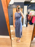 Blue Twist Waist Midi Soft Dress