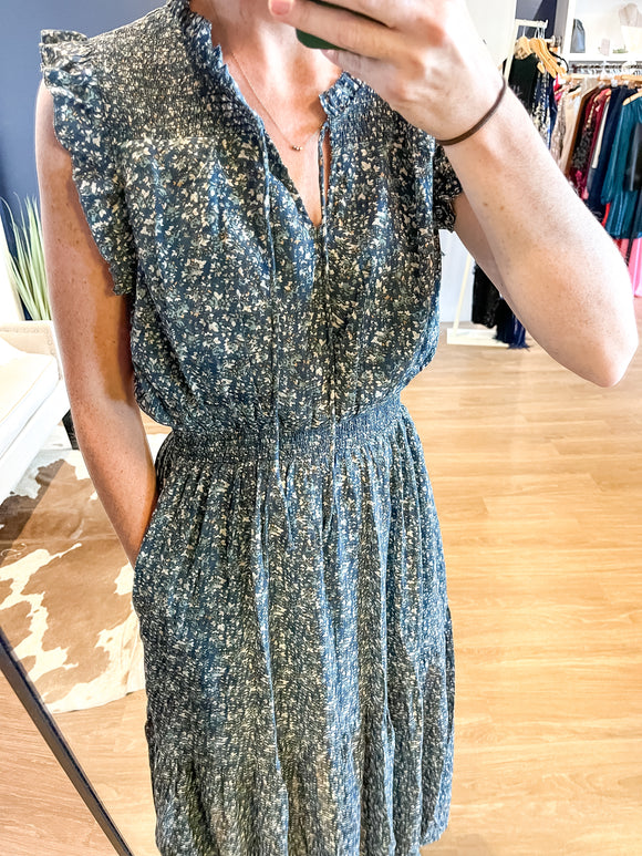 Navy Printed Midi Dress