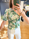 Green Luau Print One Shoulder Top