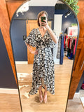 Black/White Floral Wrap Dress