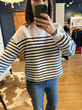 White/Navy Striped Sweatshirt