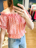 Red/White Eyelet Off The Shoulder Top