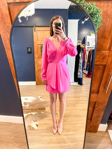 Hot Pink Faux Wrap Mini Dress