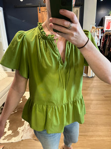 Green Gathered Top Peplum Top