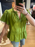 Green Gathered Top Peplum Top