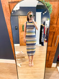 Navy Striped Crochet Midi Dress