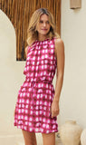 Raspberry Print Smock Neck Mini Dress