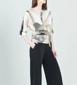 Watercolor Taupe Side Tie Blouse