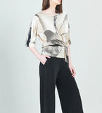 Watercolor Taupe Side Tie Blouse
