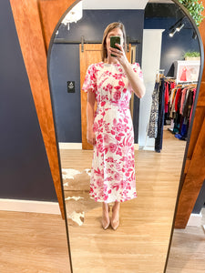 Pink Floral Short Sleeve Dress