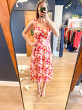 Pink Floral Ruffle Strap Dress