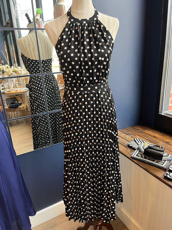 Black Ploka Dot Halter Midi Dress