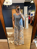 Blue/Tan Print Wide Pant