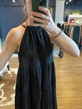Black Gather Neck Tiered Dress
