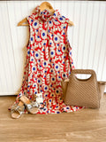 Red Daisy Jacquard Hi Neck Dress