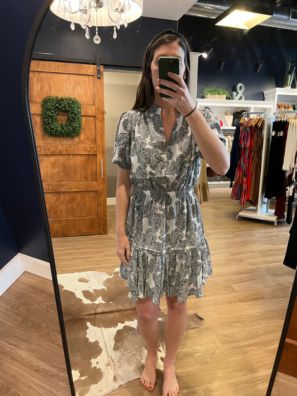 Slate Navy Elastic Waist Short Sleeve Dress