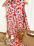 Red Daisy Jacquard Hi Neck Dress