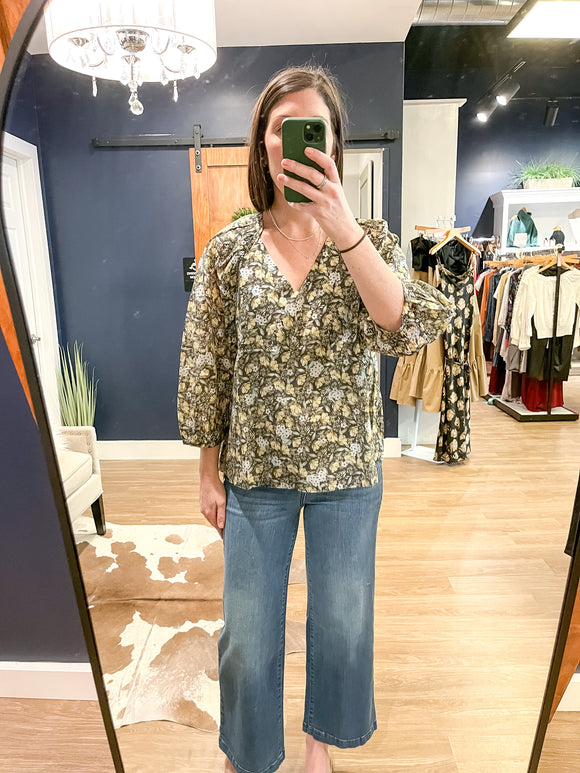Black Floral 3/4 Length Blouse