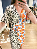 Black/Orange Abstract Wrap Dress