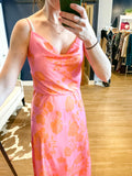 Pink/Orange Drape Neck Slink Dress