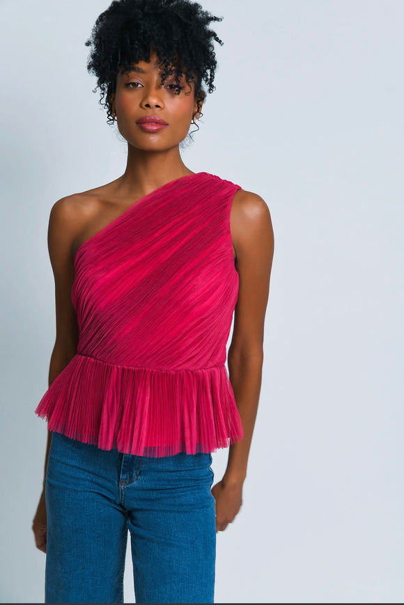 Pink One Shoulder Pleated Top