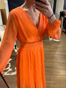 Orange Chiffon V Neck L/S Dress