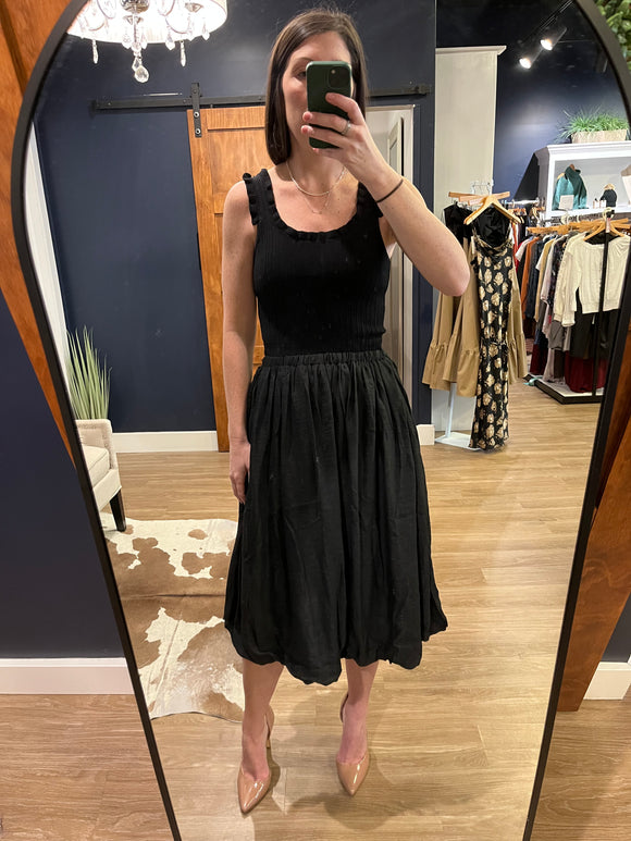 Black Sweater Tank Dress w/ Bubble Hem Skirt