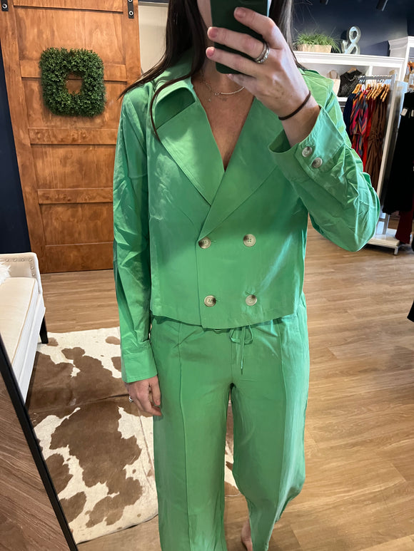 Green Double Breasted Crop Jacket