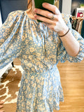Blue Floral Balloon Sleeve Dress