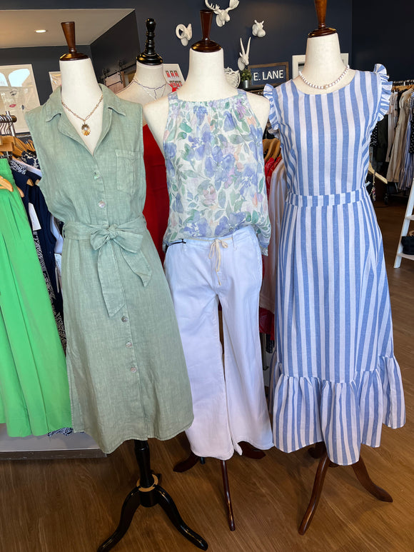 Lt Blue Striped Tie Back Dress