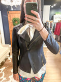 Black Liquid Leather Slant Zip Jacket